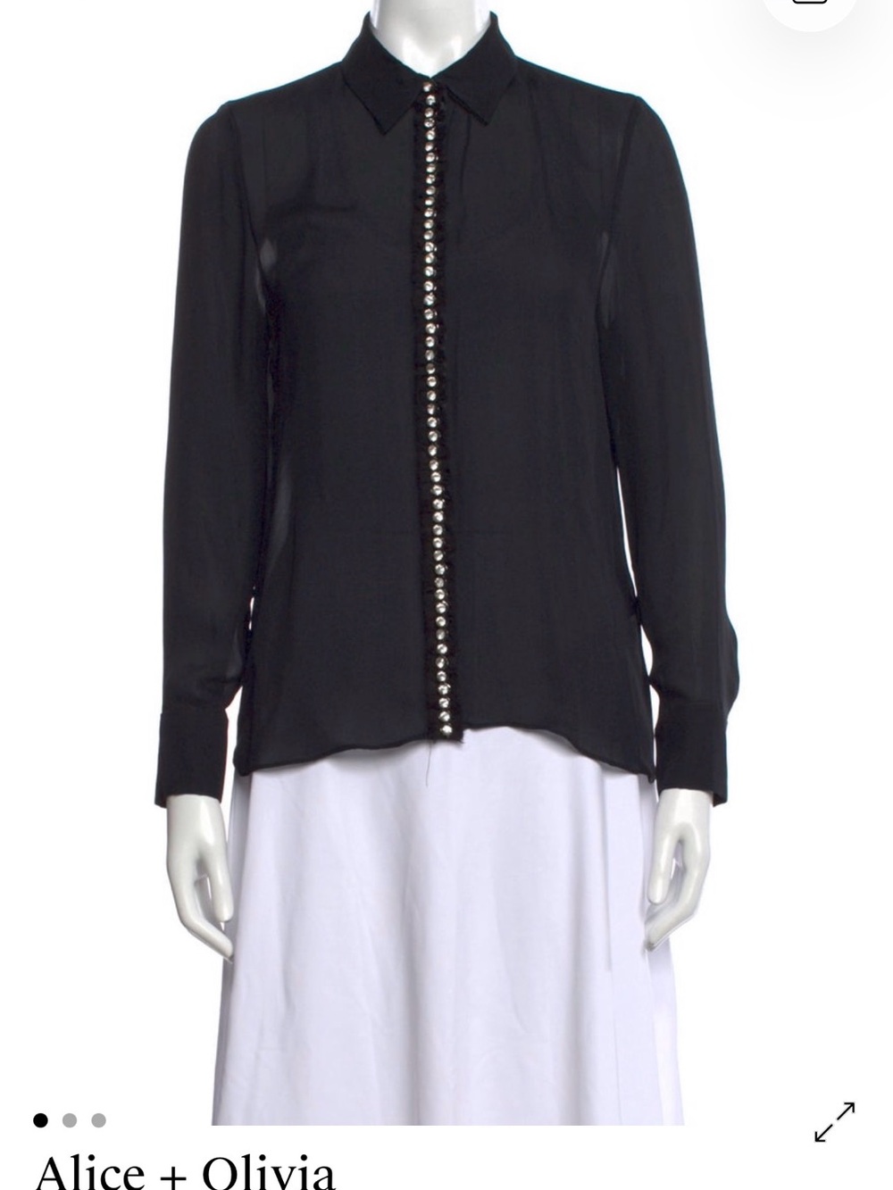 Alice + Olivia Black Button-Down Blouse with Jeweled Placket